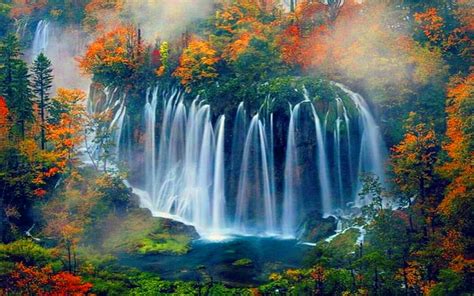Autumn Waterfall Image Abyss