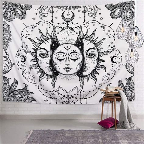 Likiyol Sun And Moon Tapestry Black And White Tapestry Psychedelic
