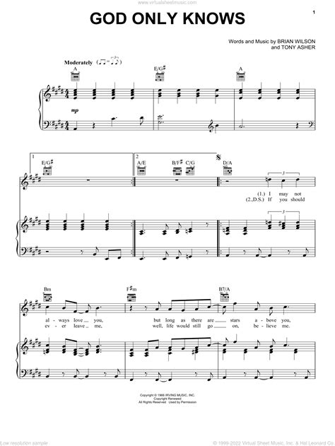 Boys God Only Knows Sheet Music For Voice Piano Or Guitar