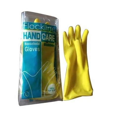 Hand Care Yellow Flock Lined Household Rubber Gloves Size X Inch L At Rs Pair In Kolkata