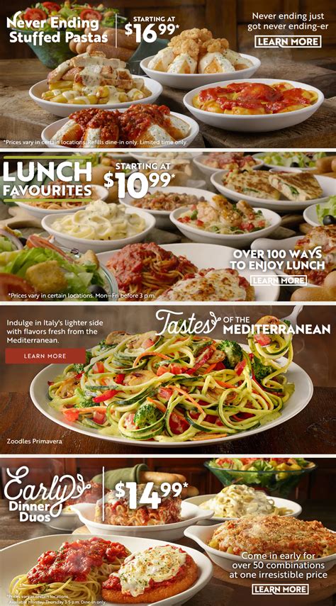 Dinners and lunches like rotini with marinara and steak toscano also remain available to such. Olive Garden Menu Canada