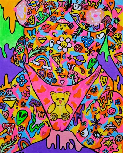 Psychedelic Trippy Hippy Nude Girl Wall Art Colourful Etsy New Zealand