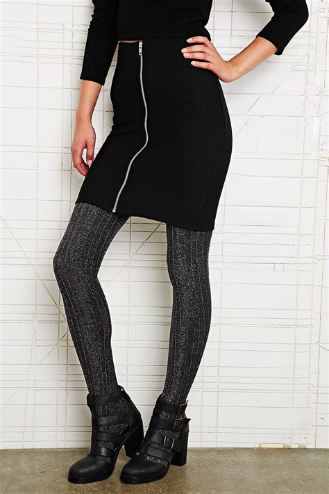 Urban Outfitters Lurex Ribbed Tights in Black - Lyst