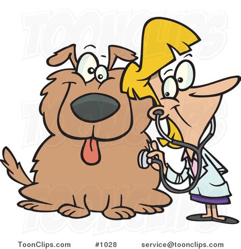 Cartoon Female Vet Using A Stethoscope On A Dog 1028 By Ron Leishman