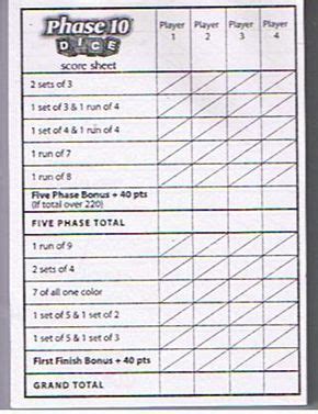 We did not find results for: Phase 10 Dice Score Sheet | Dice games, Family fun games, Family games