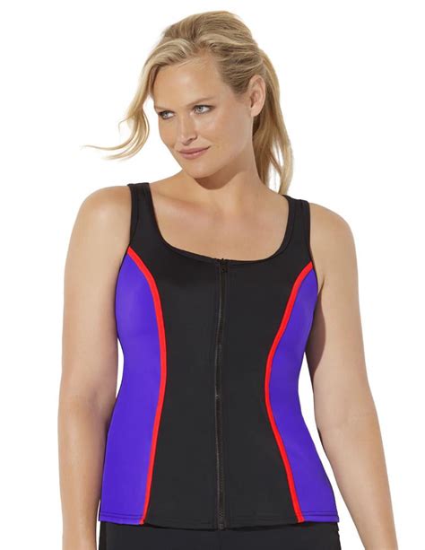 Swimsuits For All Womens Plus Size Chlorine Resistant Colorblock Zip