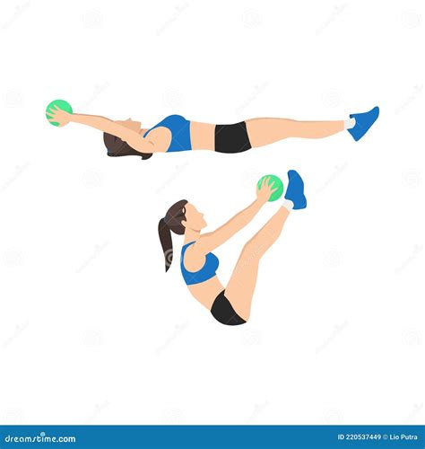 Woman Doing Medicine Ball V Ups Exercise Stock Vector Illustration