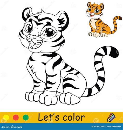 Lindo Tigre Sentado Para Colorear Con Vector Plantilla Colorido