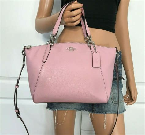 Coach F28993 Small Pink Carnation Signature Leather Shoulder Bag