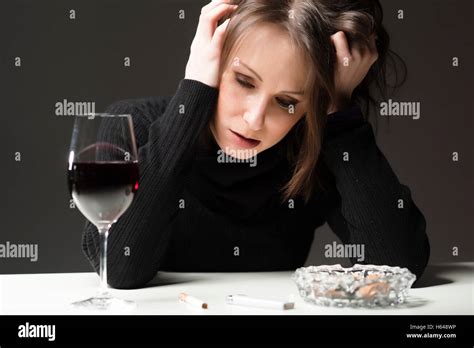 Drunk Woman With Wine Stock Photo Alamy