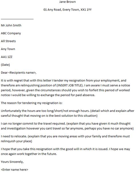 Formal Resignation Letter With Reason