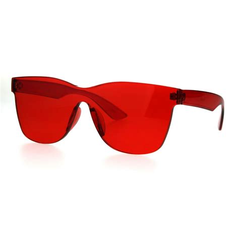 Sa106 Thick Solid Plastic Color Lens Horned Rim Panel Shield Sunglasses Red