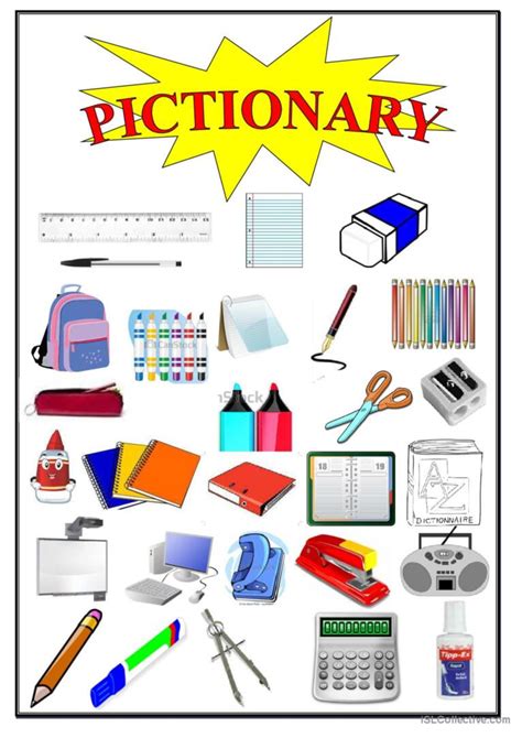 Pictionary School Items English Esl Worksheets Pdf And Doc