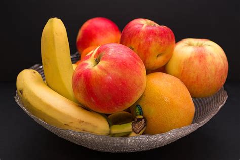 Hd Wallpaper Fruit Banana Orange Red Apple Healthy Eating Food
