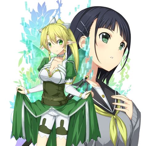 Safebooru Blonde Hair Braid Breasts Cleavage Green Eyes Highres Kirigaya Suguha Leafa Long