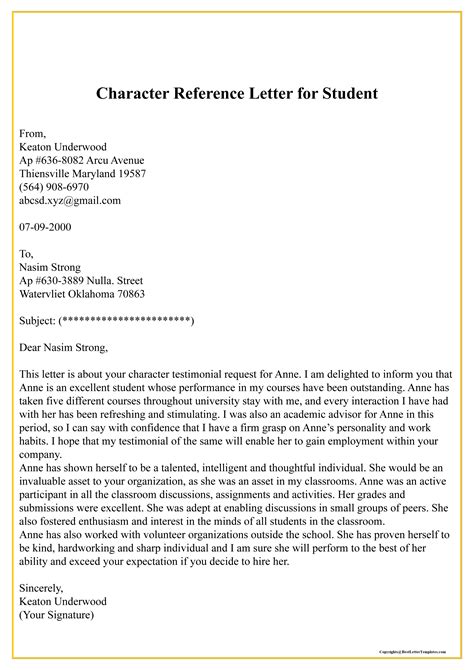 Sample And Example Of Character Reference Letter Template Pdf