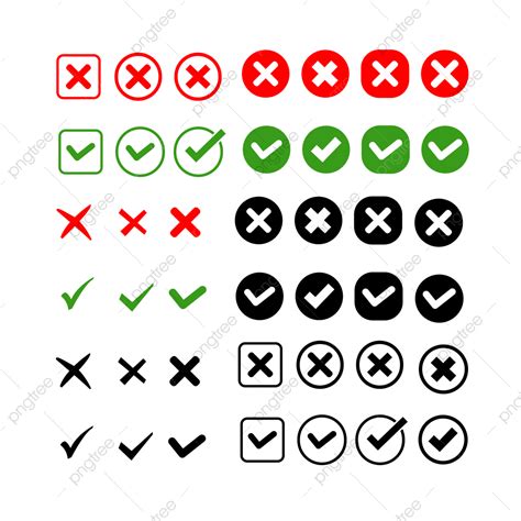 Check Mark And Cross Icons Green Tick Symbol Red Sign In Circle Check