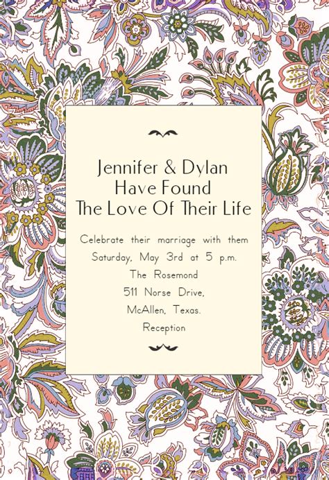 Floral Wedding Tapestry Wedding Invitation Template Free