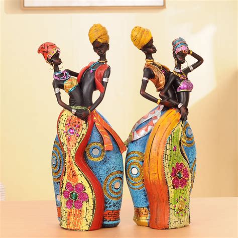 Decorative African Lady Figurine Handmade Woman Resin Craft Dolls