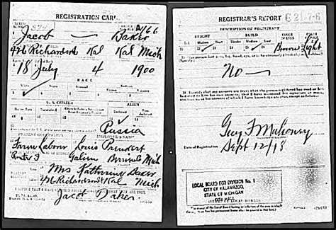 Photos Jacob Baker Us World War I Draft Registration Cards 1917 1918
