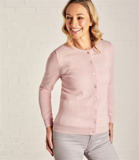 Pale Pink Womens Cashmere And Merino Luxurious Crew Neck Cardigan