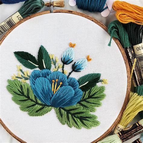 Blue Floral Embroidery Pattern Beginner Embroidery Pdf Etsy