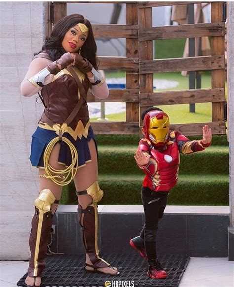 Toyin Lawani Dressed Up As A Wonder Woman And Her Son As A Iron Man