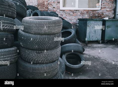 Pile Of Old Tire Used Tires At The Dumpster Stock Photo Alamy