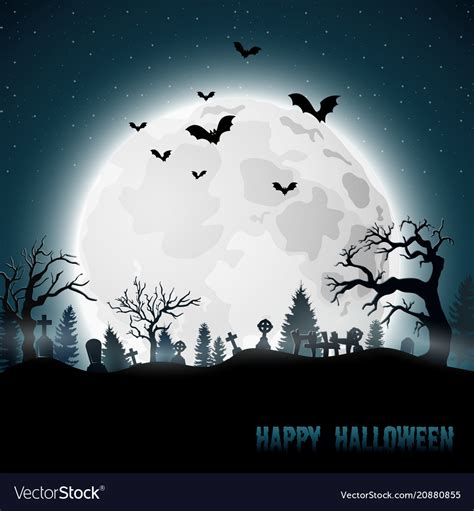 halloween background with graveyard on full moon vector image