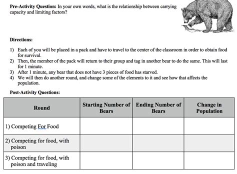 Limiting Factors Worksheet Answers - worksheet