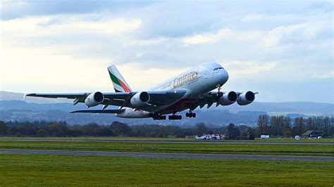 Spectacular A380 Emirates Flight Taxiing And Closeup Takeoff At Glasgow