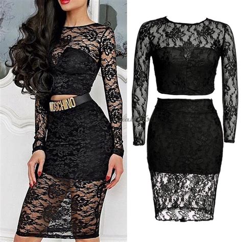 Fashion Sexy Two Piece Skirts Sets For Women S Lace Flower Party High Waisted Skirt Set Crop