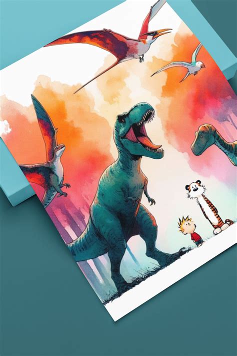 2 Calvin And Hobbes Dinosaur Png Printables Instant Download Digital