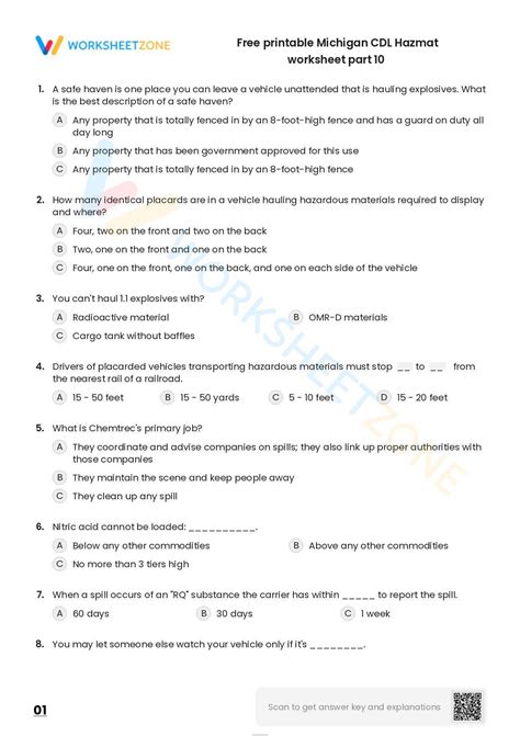Free printable Michigan CDL Hazmat practice test | Worksheetzone