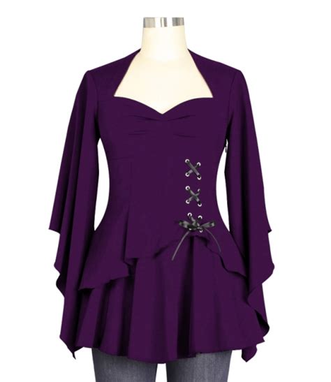 Plus Size Purple Gothic Kimono Sleeve Sweetheart Side Corset Top 74762