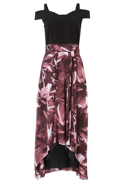 Floral Print Cold Shoulder Maxi Dress In Pink Roman Originals Uk