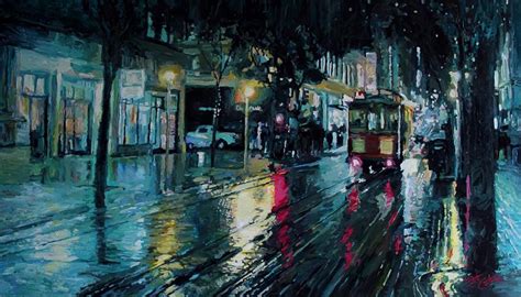 Rainy City Street Painting