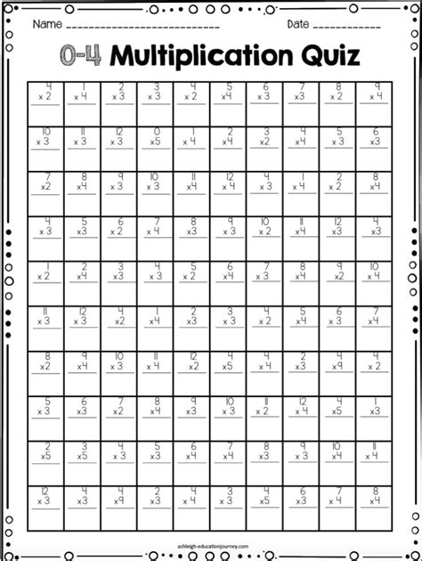 Multiplication Timed Test Printable 0 12