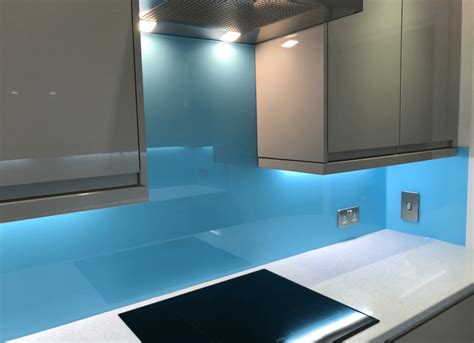 Splashbacks give a wonderfully clean, stylish look to your kitchen.large splashbacks, or glass near a heat source, need to be toughened for safety. Celesta Blue Glass Splashback | Glass Splashbacks Pro Glass 4