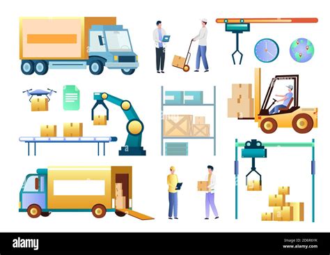 Isometric Warehouse Workers And Equipment Vector Isolated Illustration