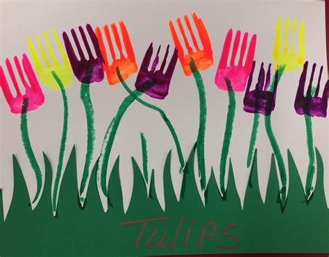 T—tulips Fork Painting V1 Kids Painting Crafts Painting Crafts Crafts