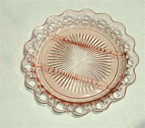 Pink Depression Glass Divided Platter Plate Vintage Collectible Platter Glassware