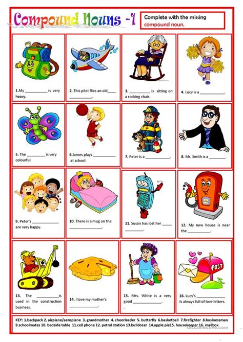 A compound noun is a noun made up of two or more words. COMPOUND NOUNS - English ESL Worksheets for distance ...
