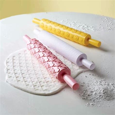 2021 Non Stick Patterned Rolling Pin Fondant Embossed Roller Mold Diy
