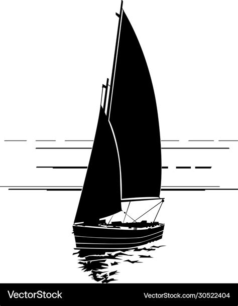 Sailing Boat Silhouette On Waves Royalty Free Vector Image