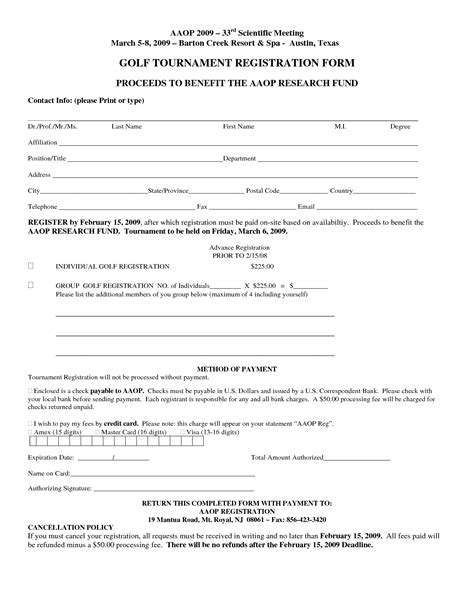 Free Registration Form Template Golf Tournament Registration Template