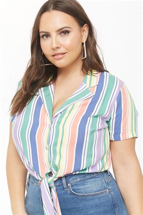 Plus Size Striped Tie Front Crop Top Forever 21 Plus Size Crop Tops