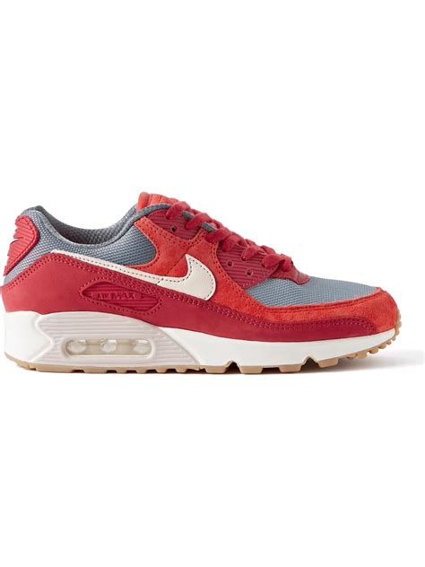 Nike Air Max 90 Premium Suede And Leather Trimmed Mesh Sneakers In Red