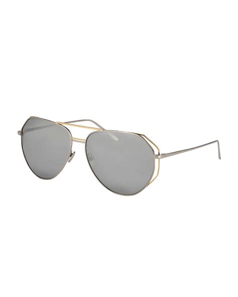 Linda Farrow Double Rim Angled Aviator Sunglasses In Metallic Lyst
