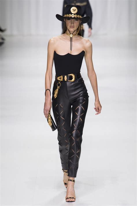 Ss18 Black Strapless Body Worn Under High Waisted Leather Trousers With